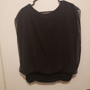Black sleeveless blouse with sheer overlay